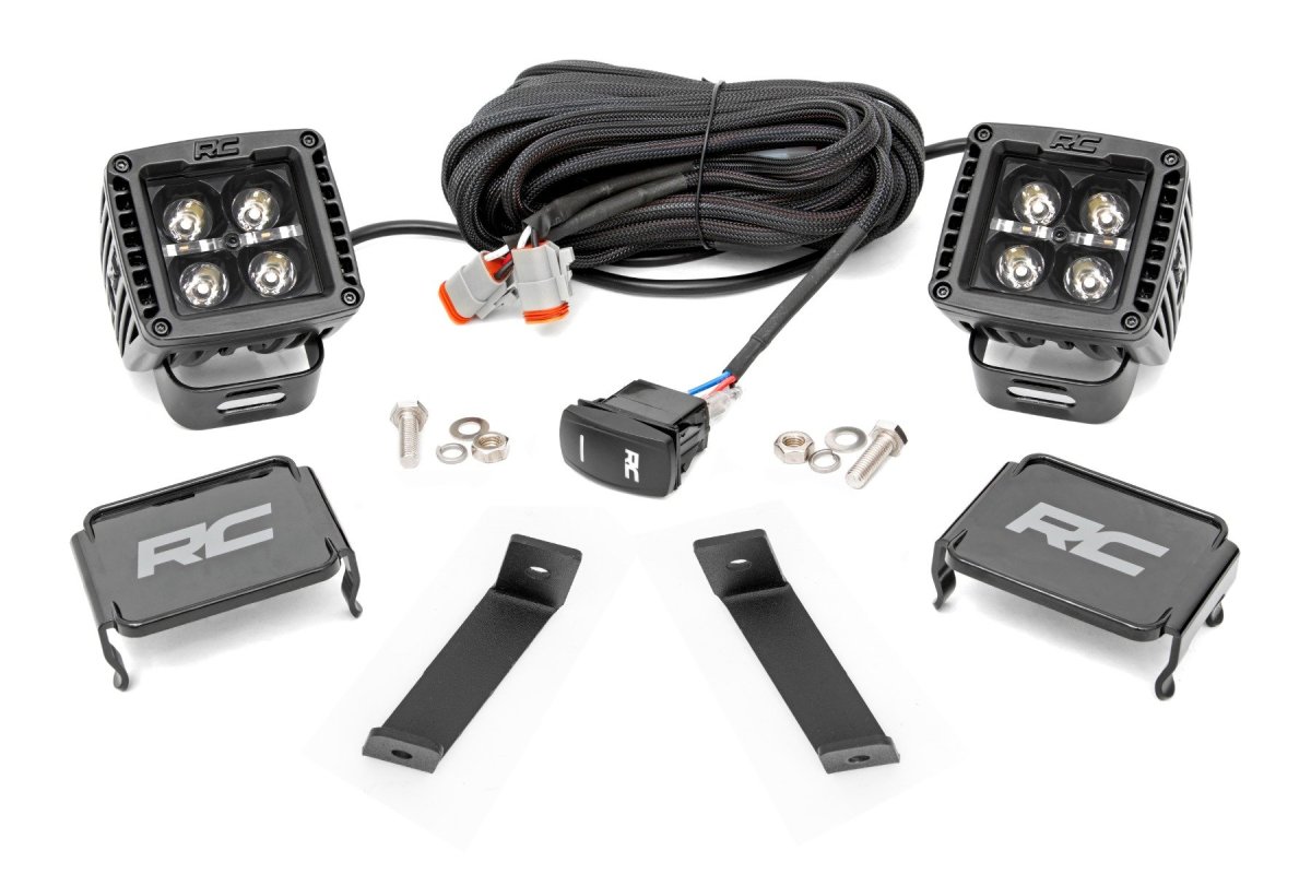 Jeep Cherokee LED Light Kit - Rough Country - Ditch Mount, White DRL - Black - '14-'21